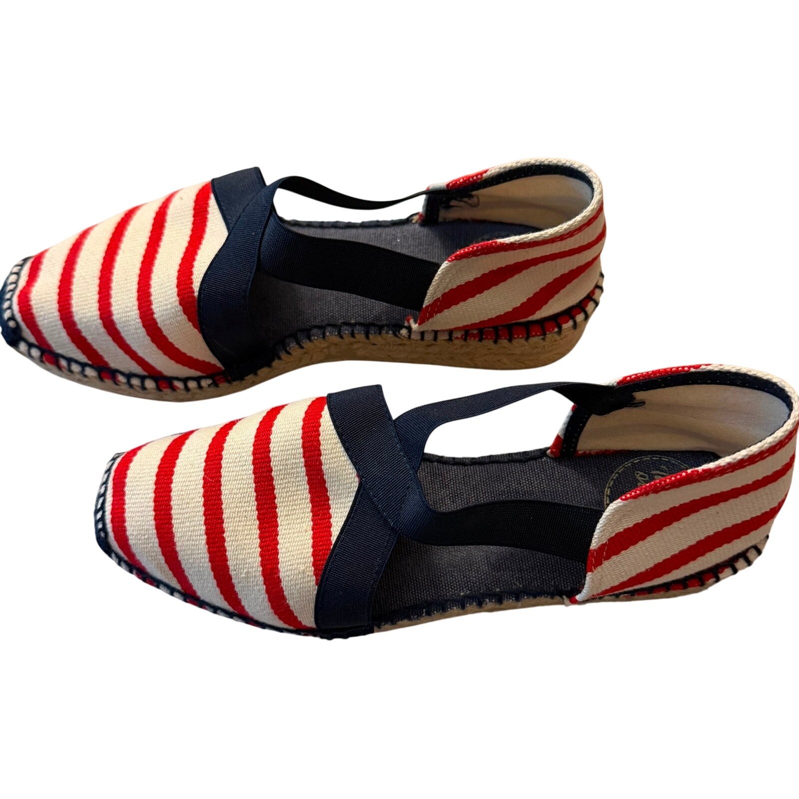 Nwot Toni Pons Tarbes Nautical Blue Red Espadrille Wedge Sandal 39 / Us 8